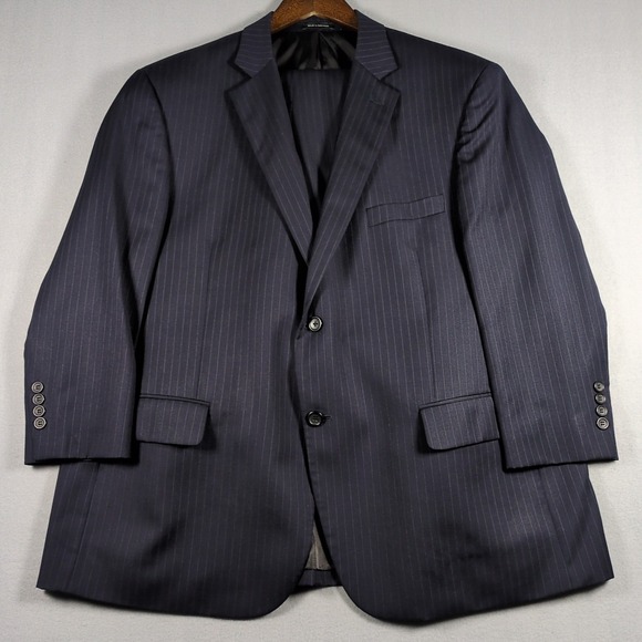 JOSEPH & FEISS MEN'S SIZE 46 SHORT 2 PIECE BLUE PINSTRIPE PANTS 44x25 WOOL